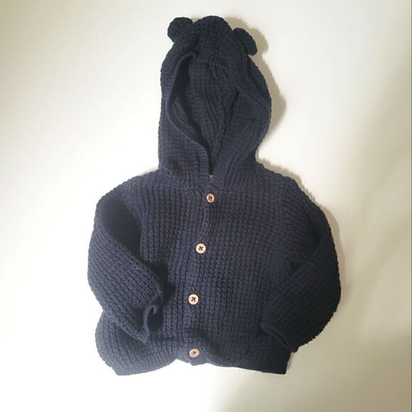 Carter's Button Front Hooded Navy Cardigan Sweater Size 3 Months - Picture 1 of 6